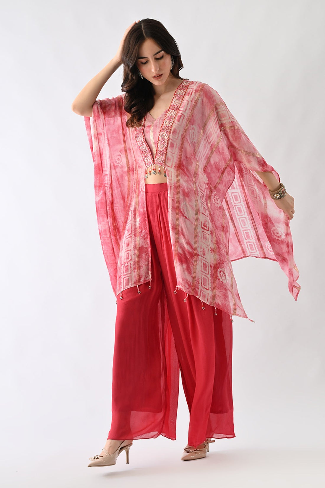 Pink Printed Kaftan 3 Pcs Set