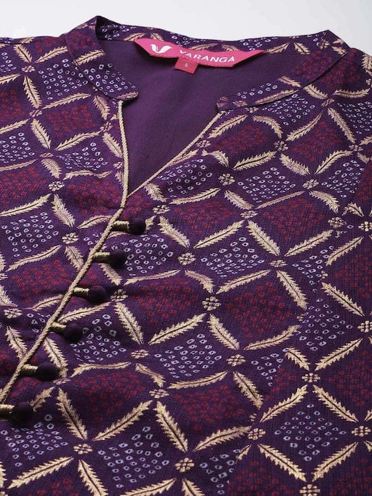 zeyvelle Purple Bandhani Printed Anarkali Kurta With Bottom And Dupatta