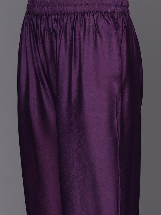 zeyvelle Purple Bandhani Printed Anarkali Kurta With Bottom And Dupatta