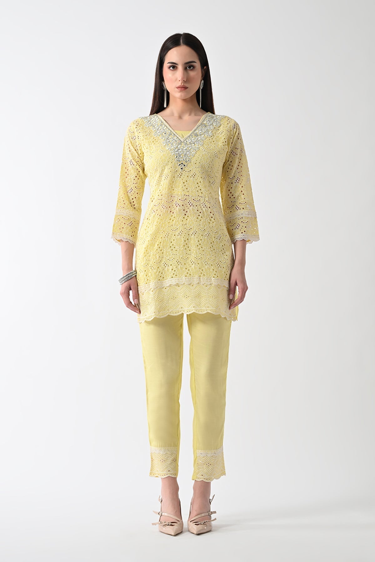 Yellow Embellished Kurta 2 Pcs Set