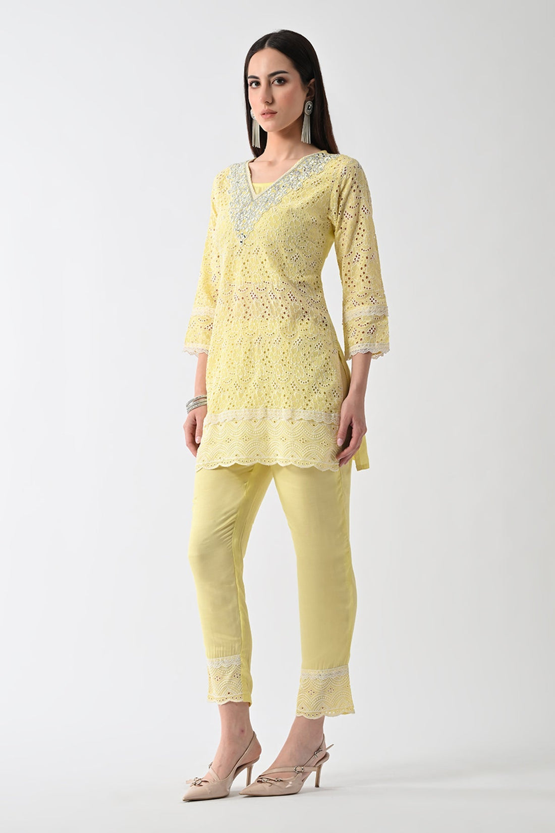 Yellow Embellished Kurta 2 Pcs Set
