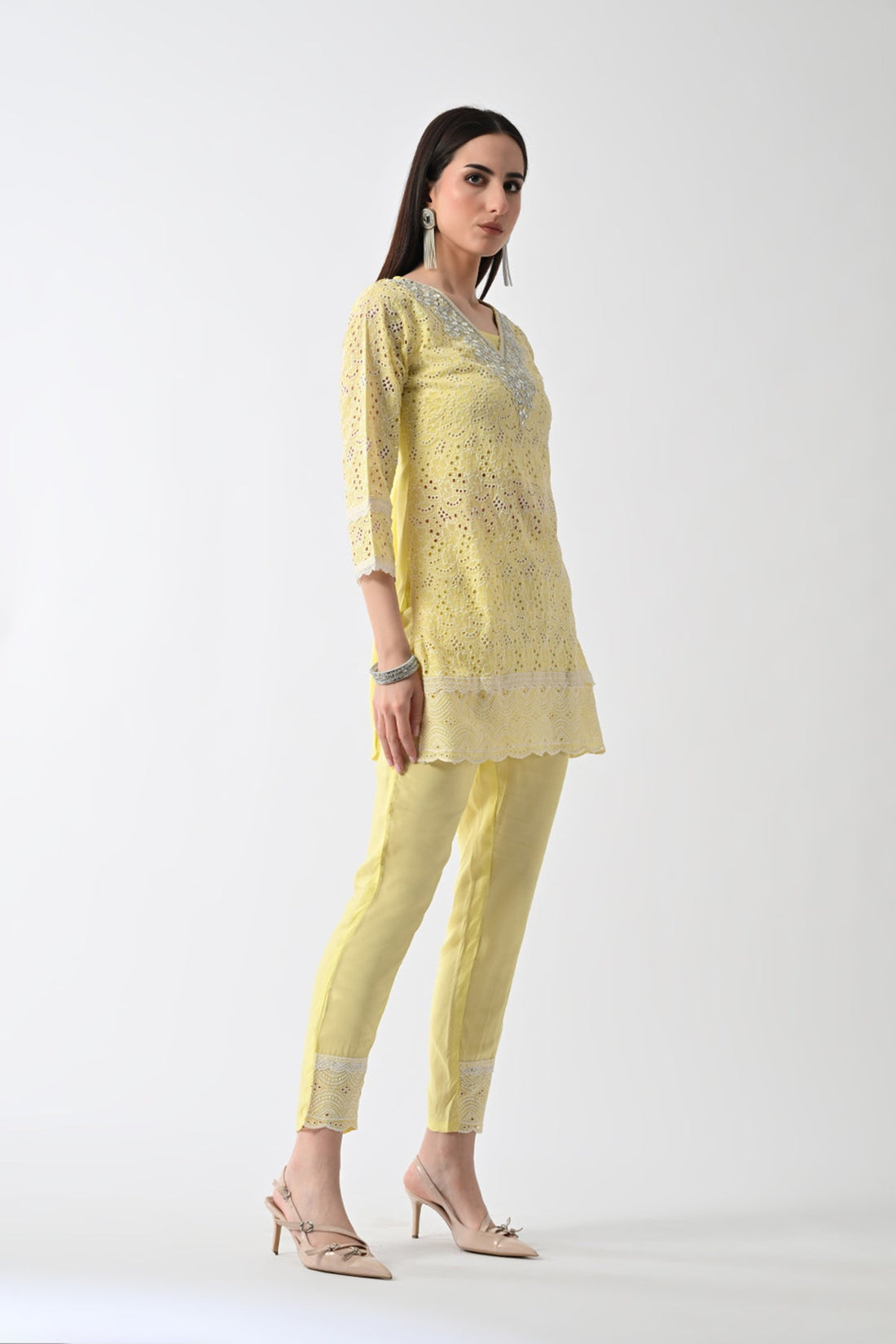 Yellow Embellished Kurta 2 Pcs Set