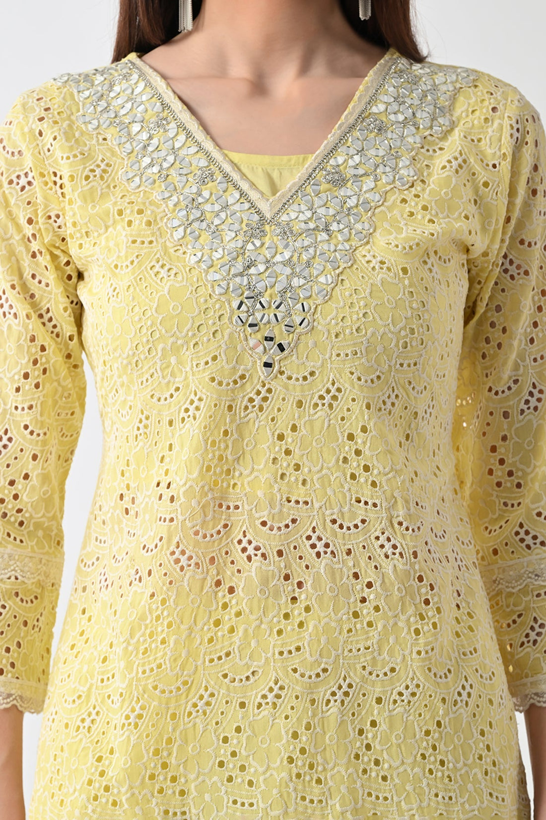 Yellow Embellished Kurta 2 Pcs Set