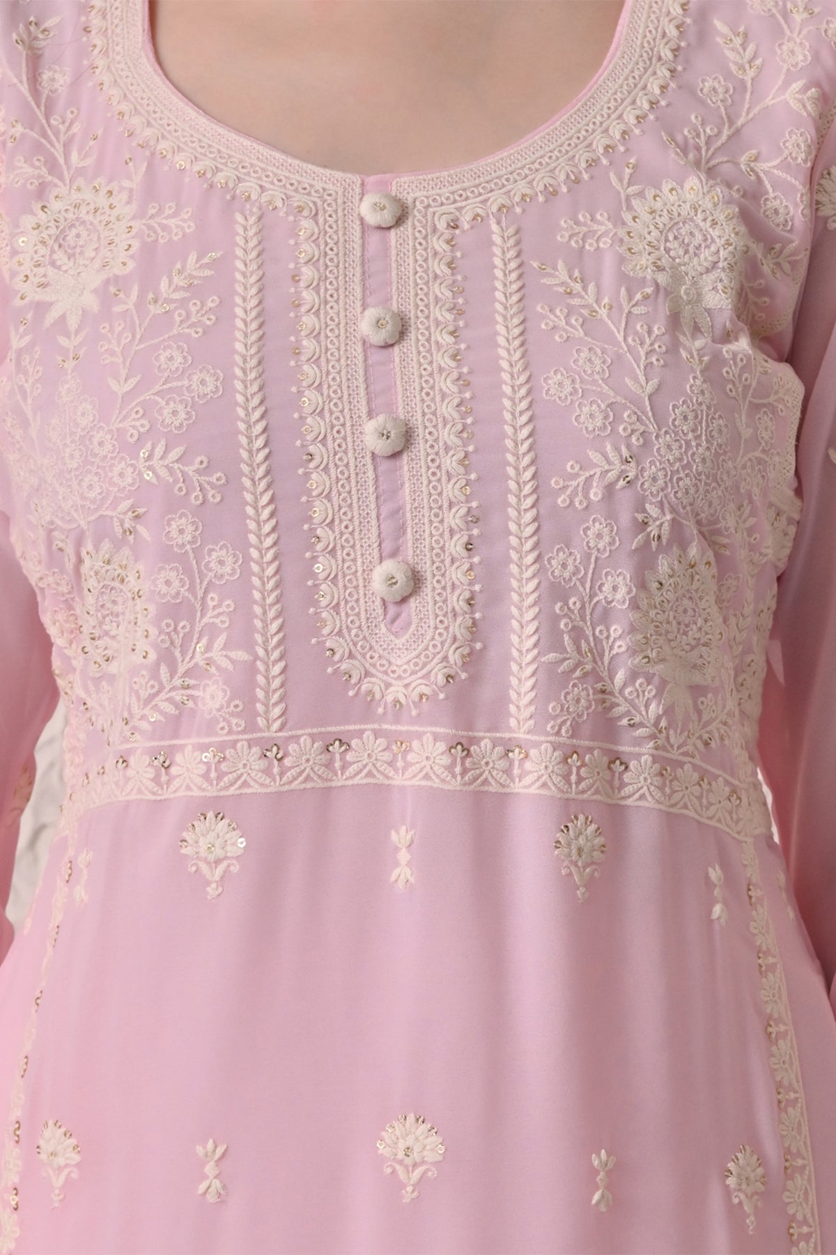 Pink Embroidered Kurta 3 Pcs Set