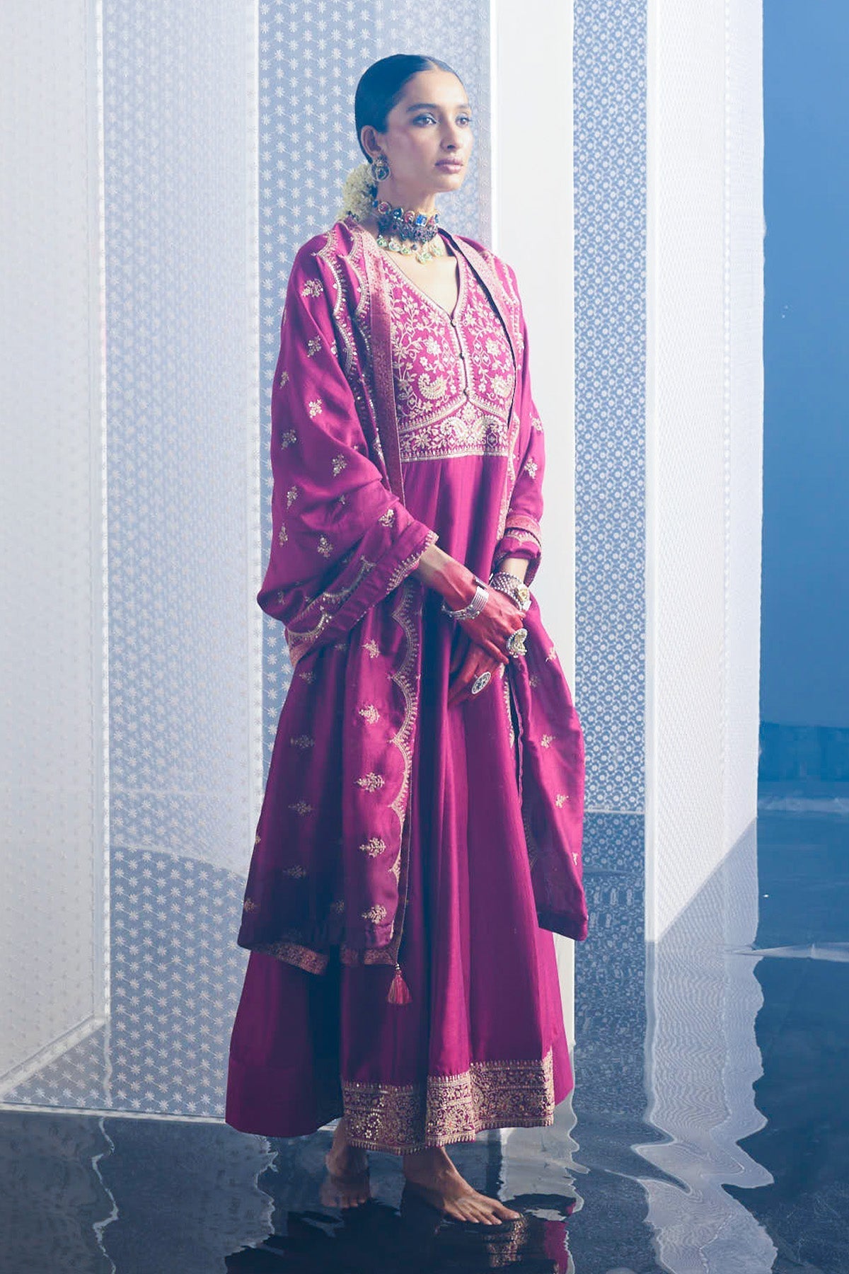 Magenta Embroidered Dress with Dupatta