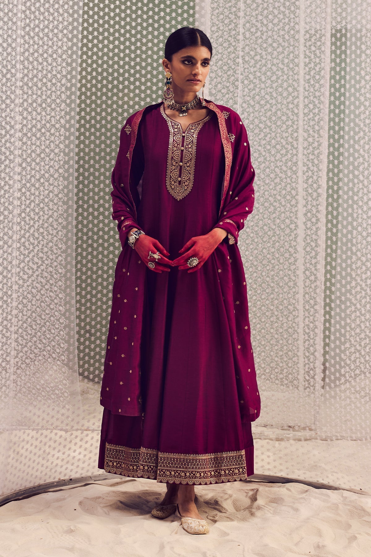 Wine Embroidered Dress