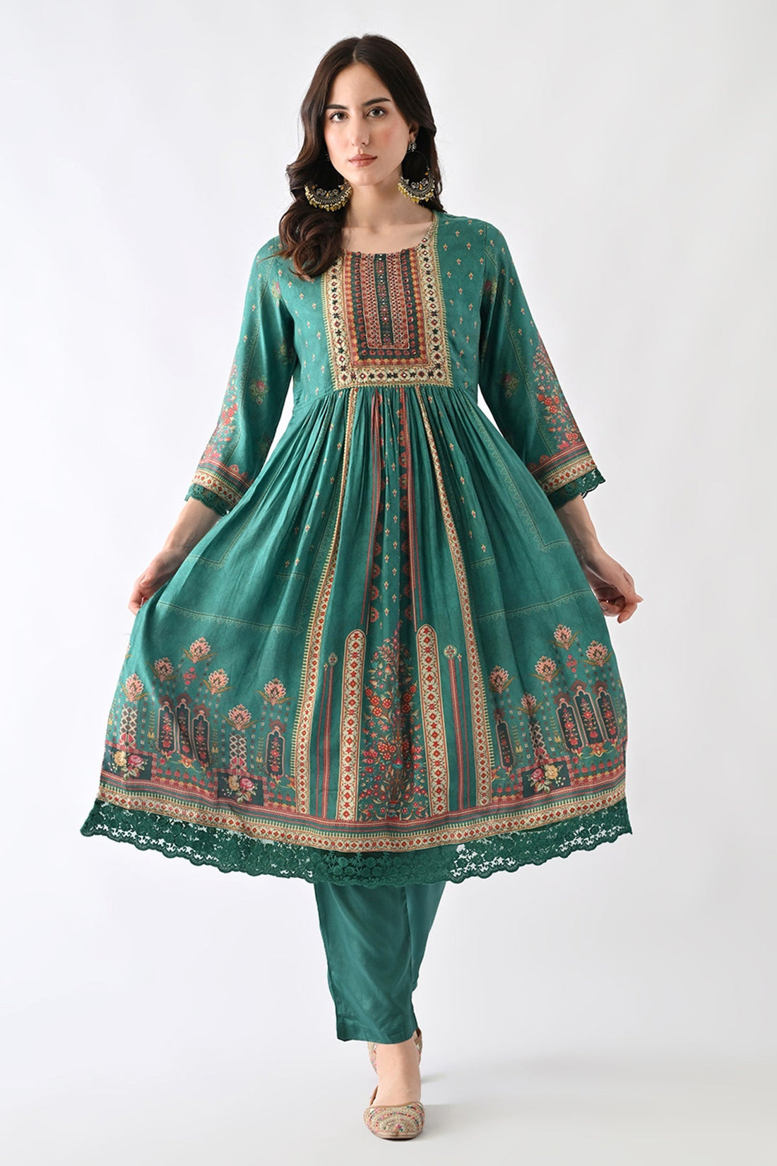 Green Embellished Kurta 3 Pcs Set