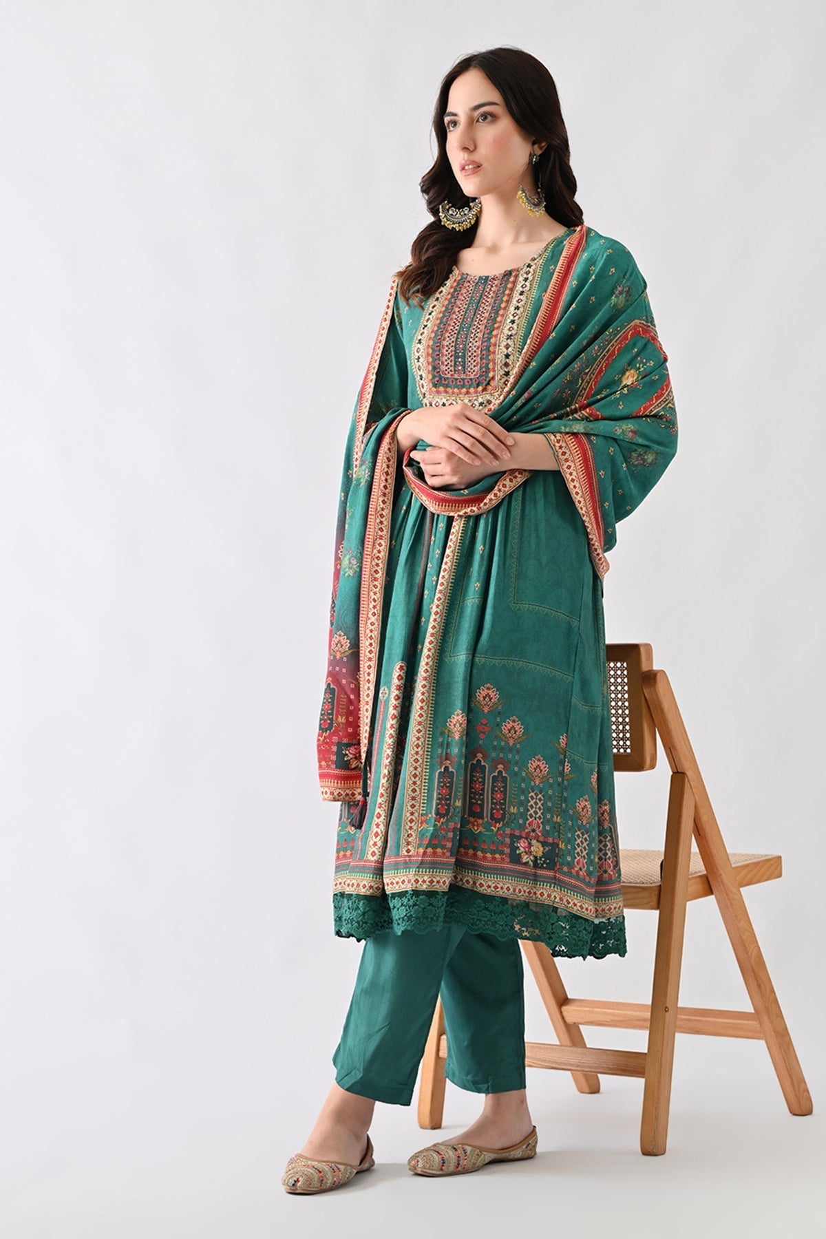 Green Embellished Kurta 3 Pcs Set