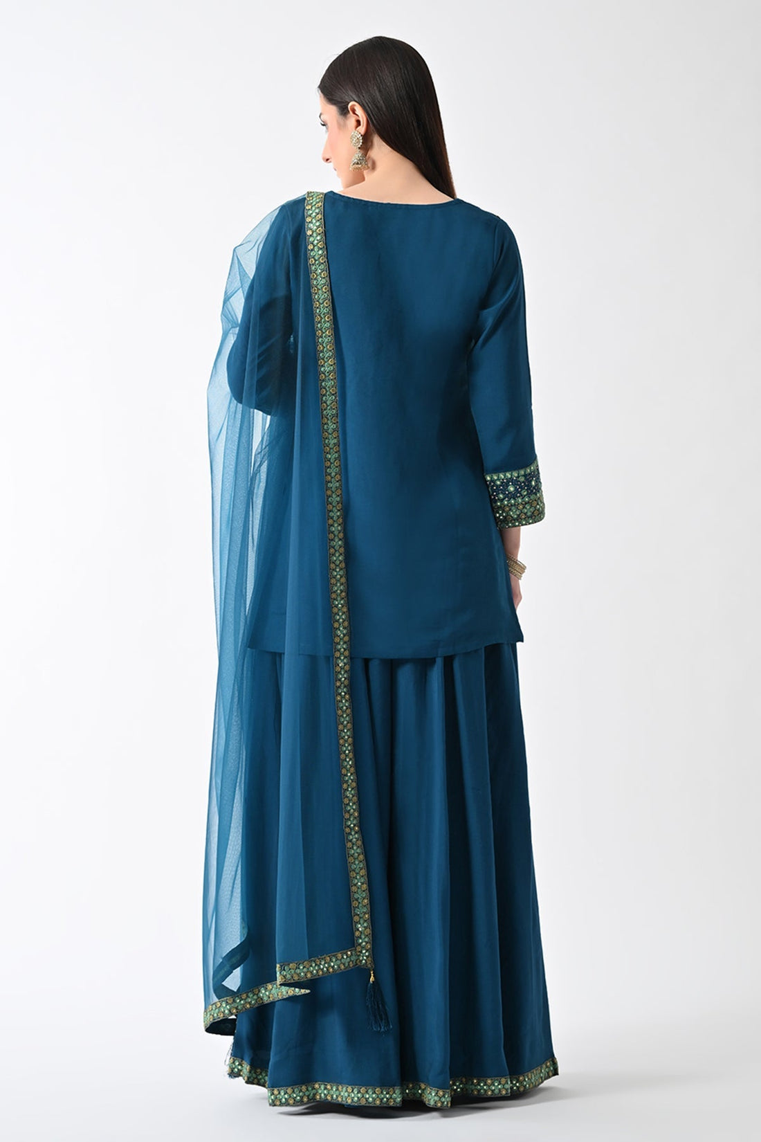 Teal Yoke Embroidered Kurta 3 Pcs Set