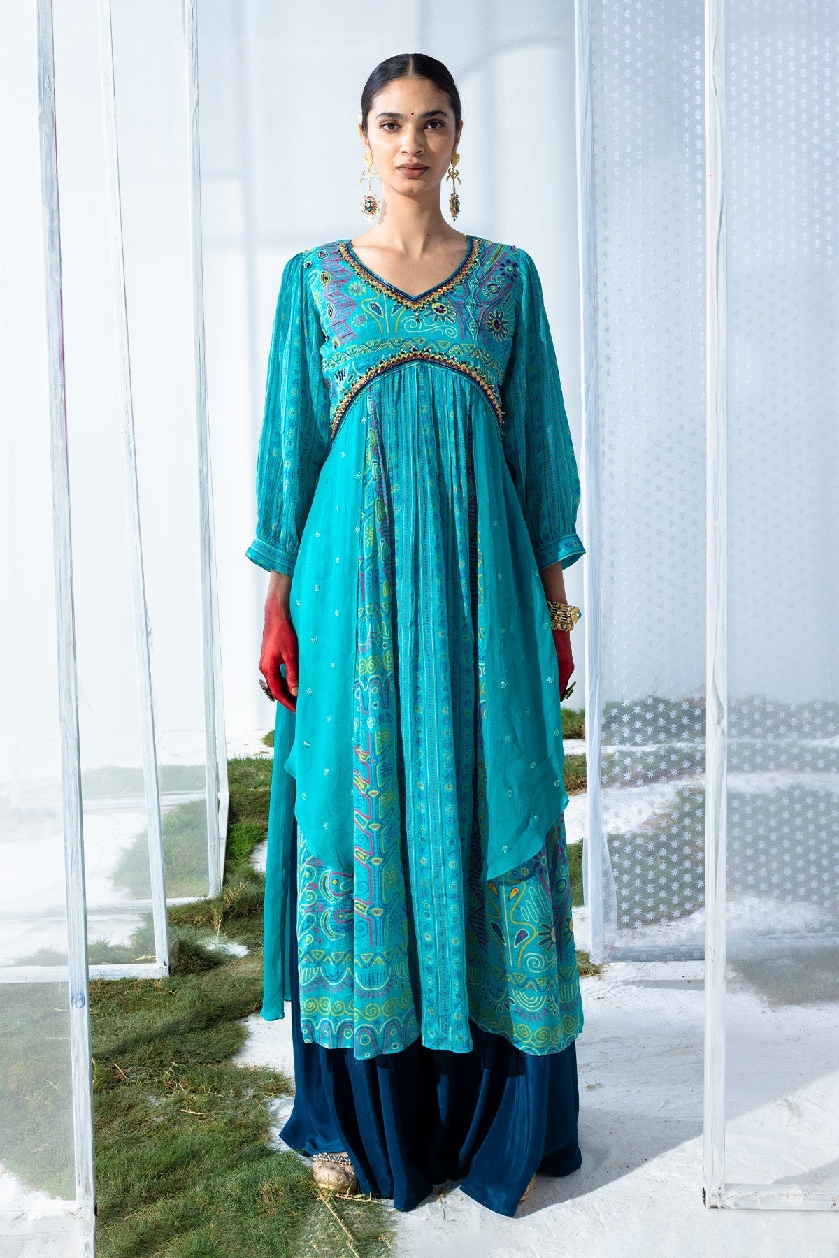 Green Printed Kurta 2 Pcs Set