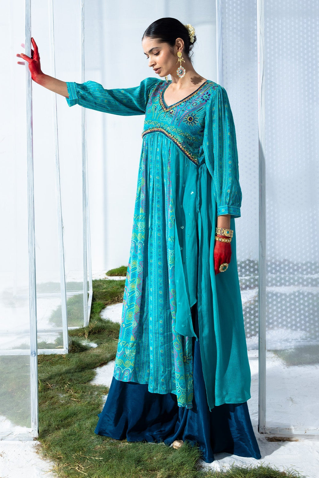 Green Printed Kurta 2 Pcs Set