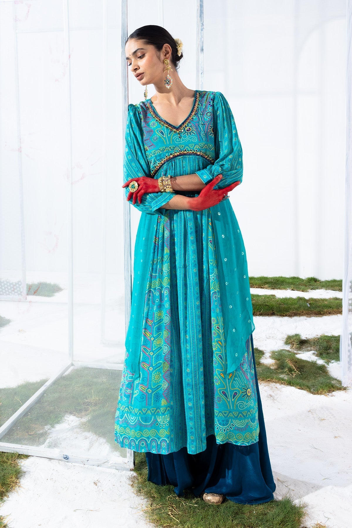 Green Printed Kurta 2 Pcs Set