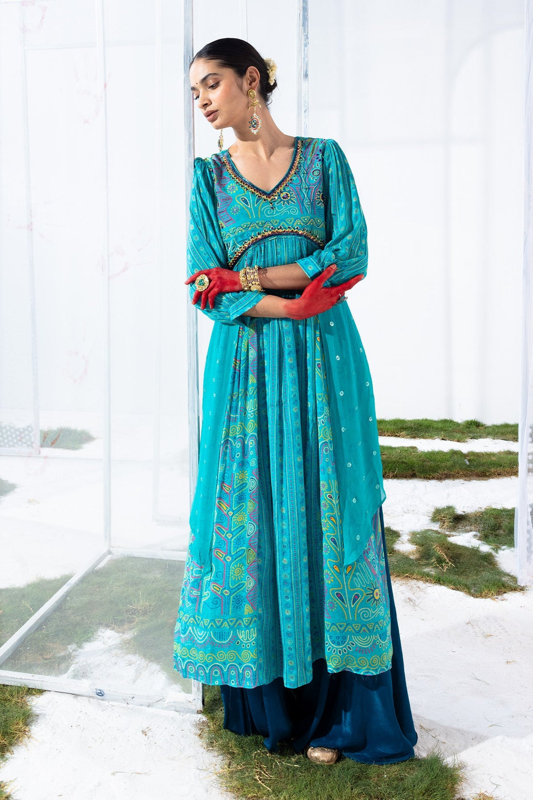Green Printed Kurta 2 Pcs Set