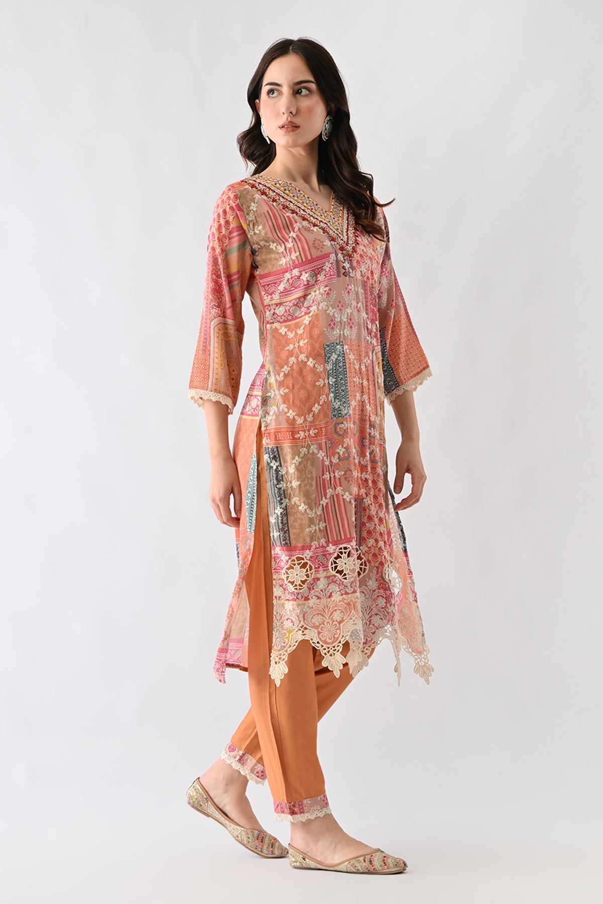 Multi Embroidered Straight Kurta 3 Pcs Set