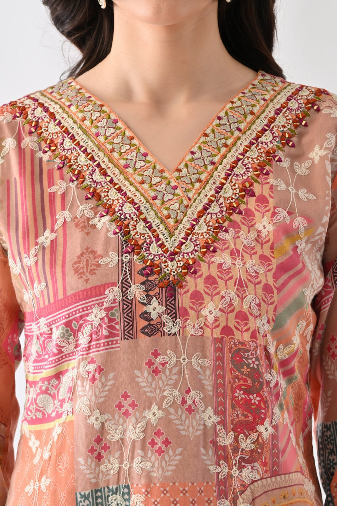 Multi Embroidered Straight Kurta 3 Pcs Set