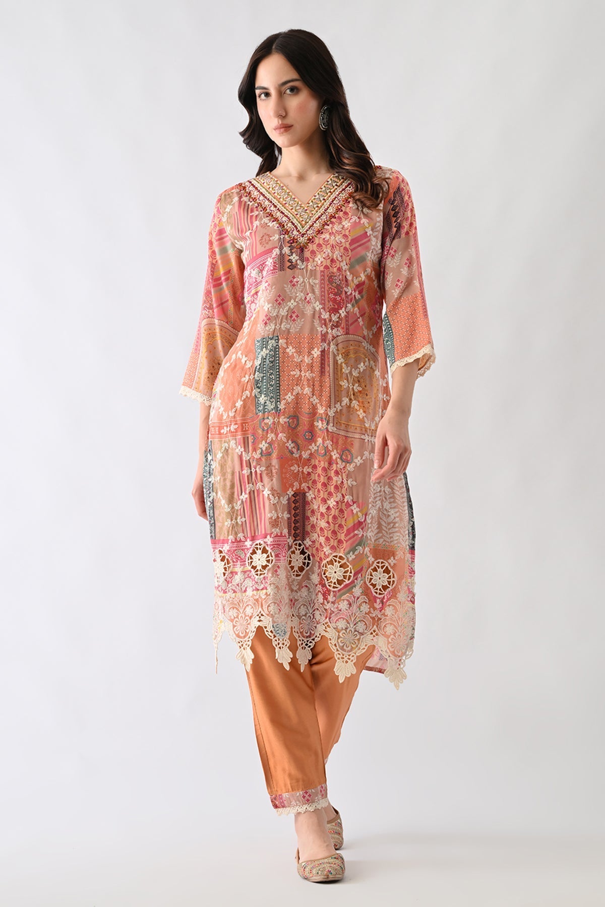 Multi Embroidered Straight Kurta 3 Pcs Set