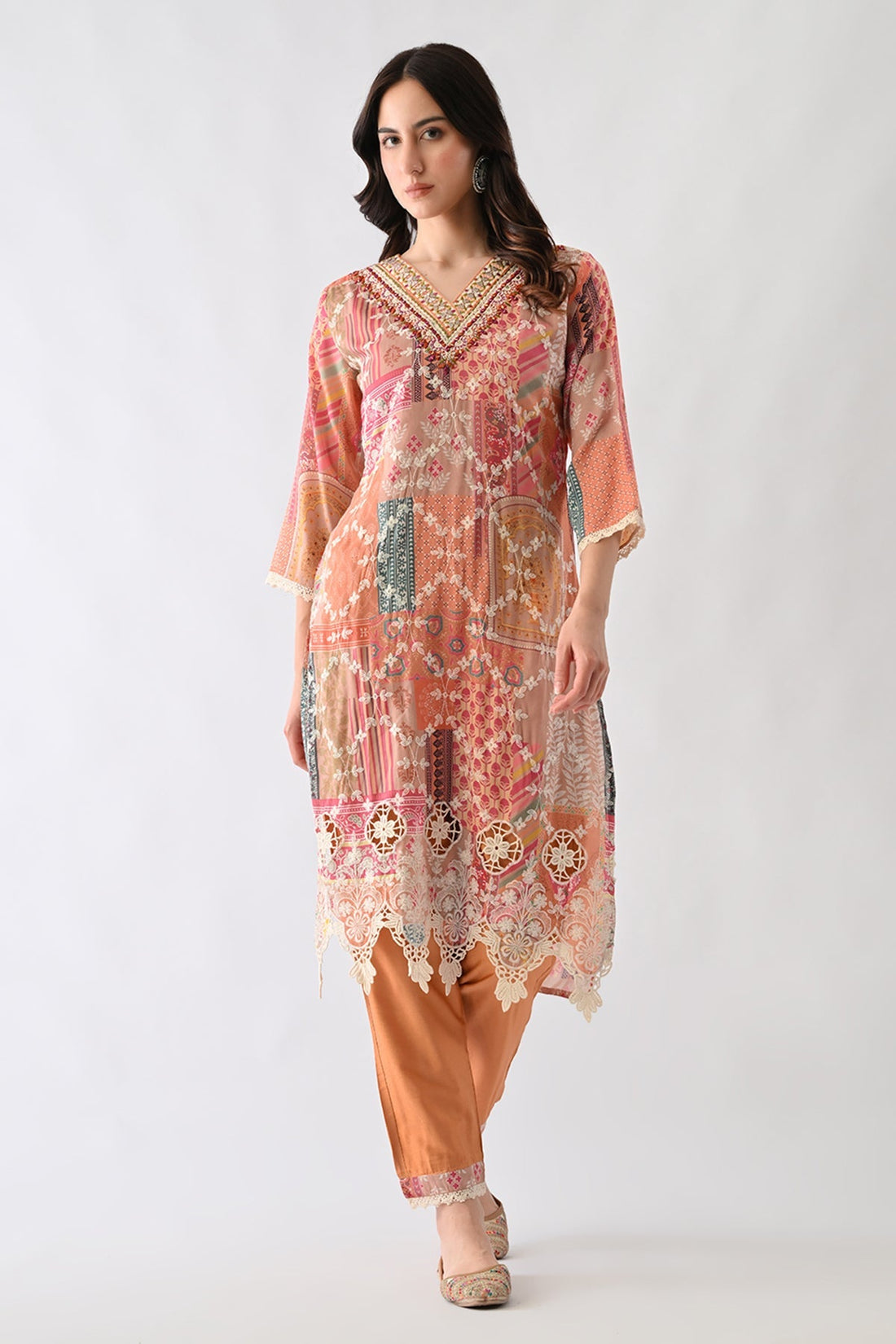 Multi Embroidered Straight Kurta 3 Pcs Set