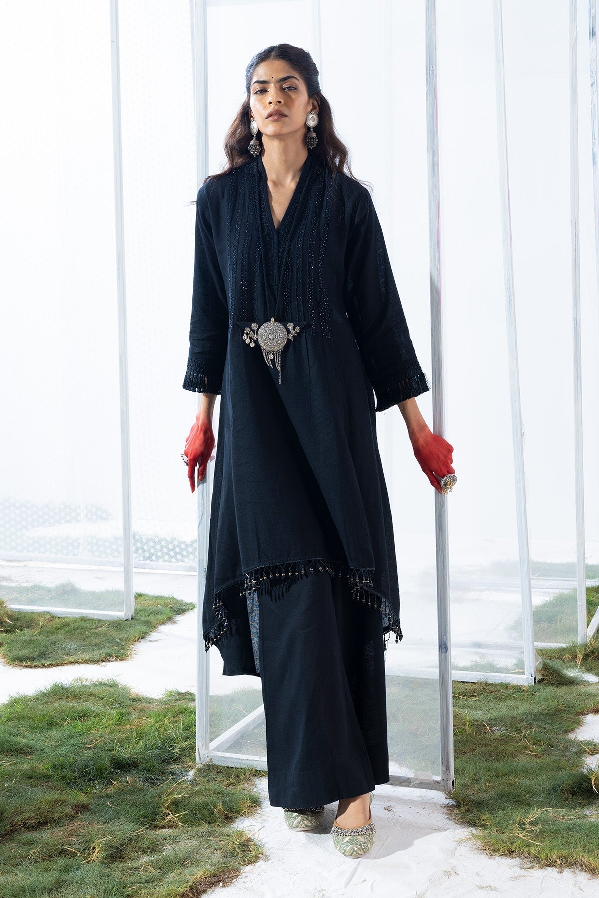 Embellished Black Kurta 2 Pcs Set