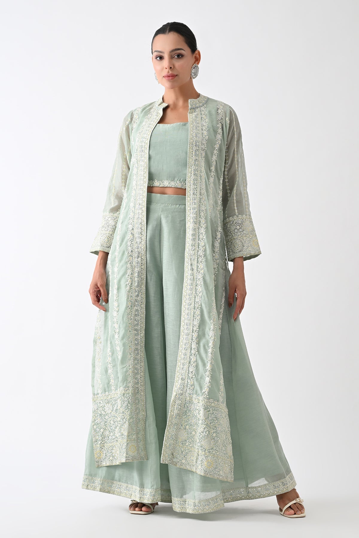 Green Embroidered Co-Ord 3 Pcs Set