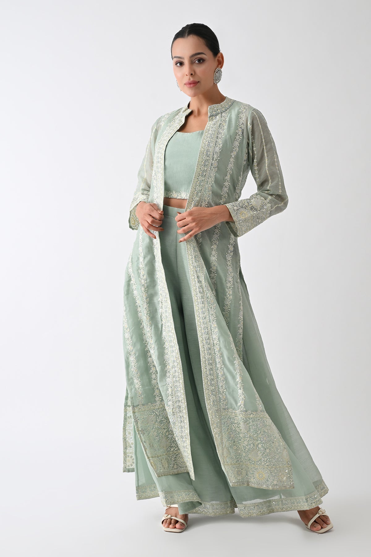 Green Embroidered Co-Ord 3 Pcs Set