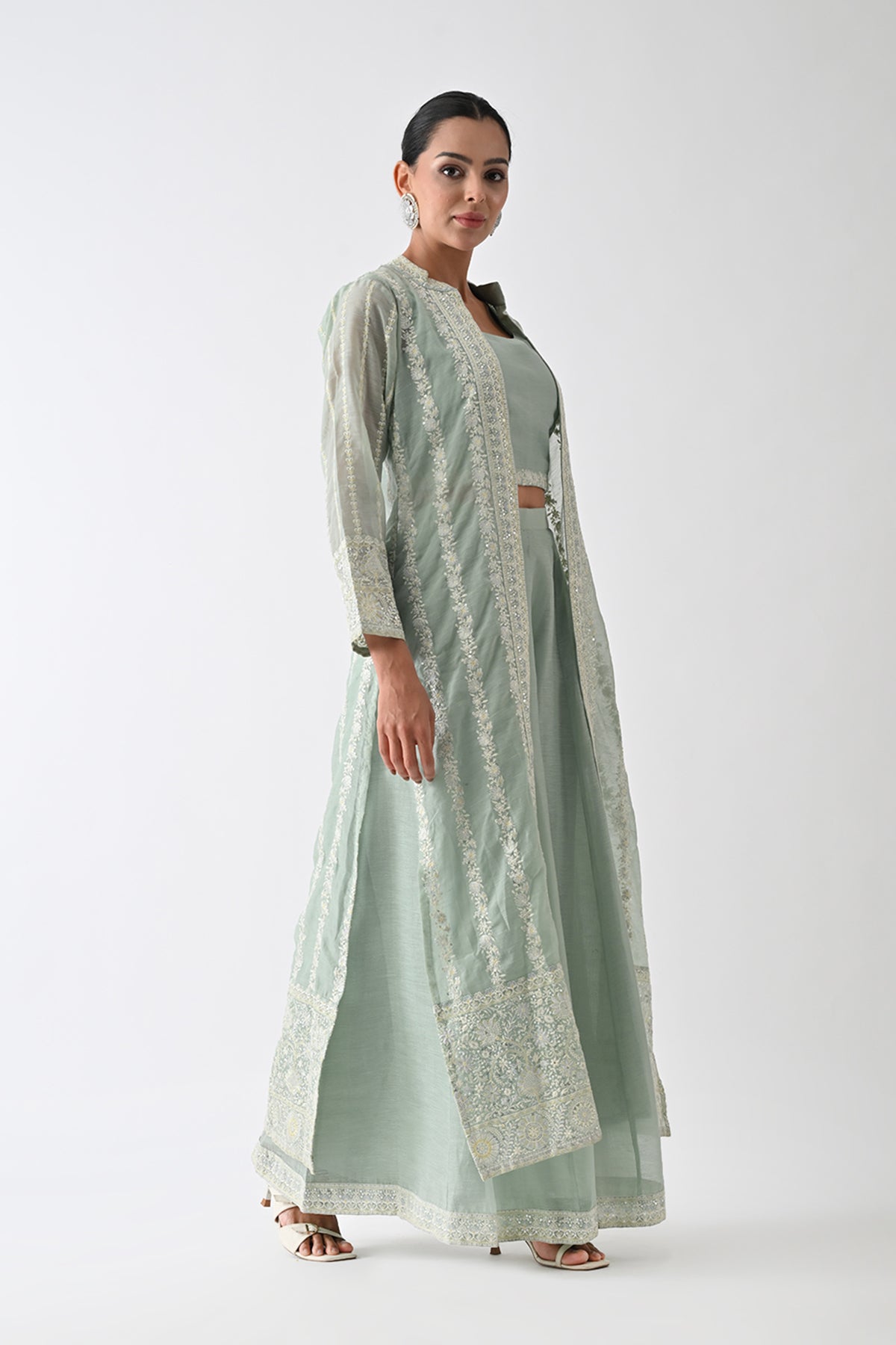 Green Embroidered Co-Ord 3 Pcs Set