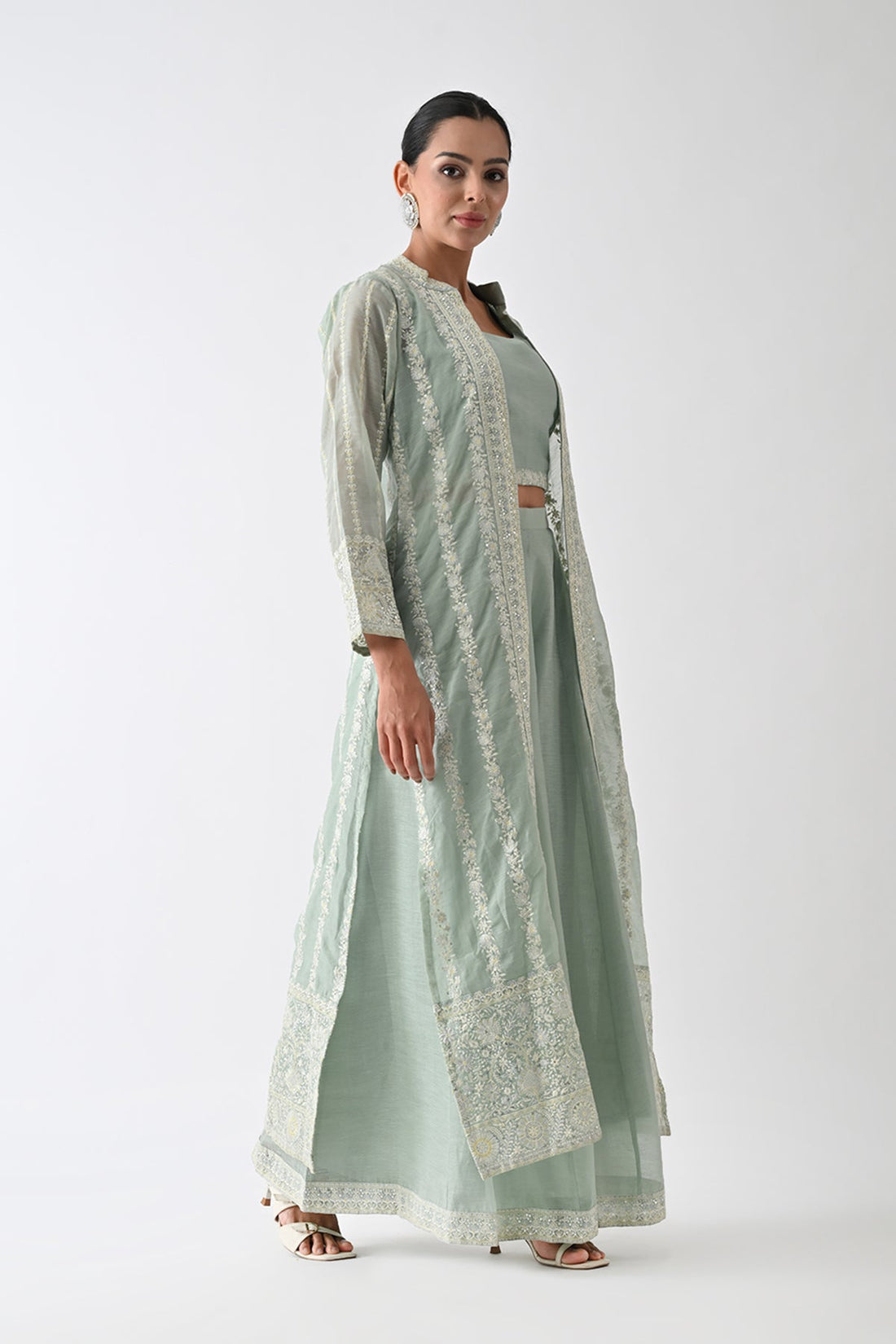 Green Embroidered Co-Ord 3 Pcs Set