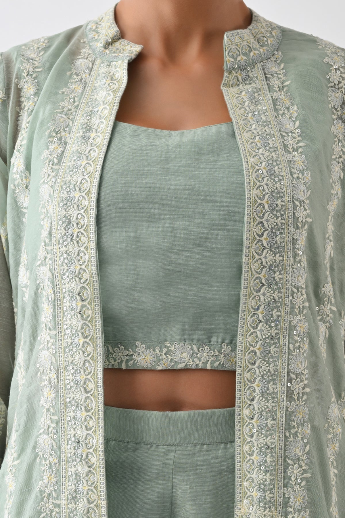 Green Embroidered Co-Ord 3 Pcs Set