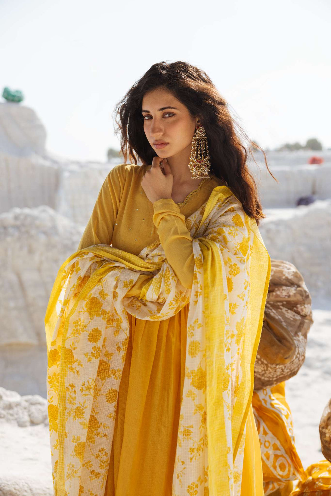 LEMON YELLOW MUL COTTON ANARKALI SET