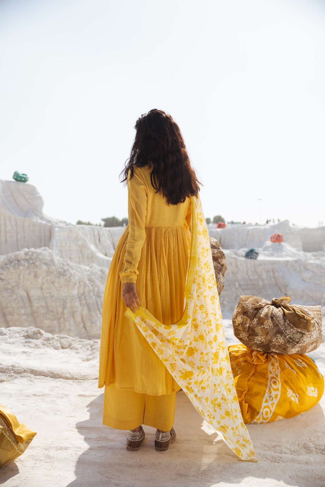 LEMON YELLOW MUL COTTON ANARKALI SET