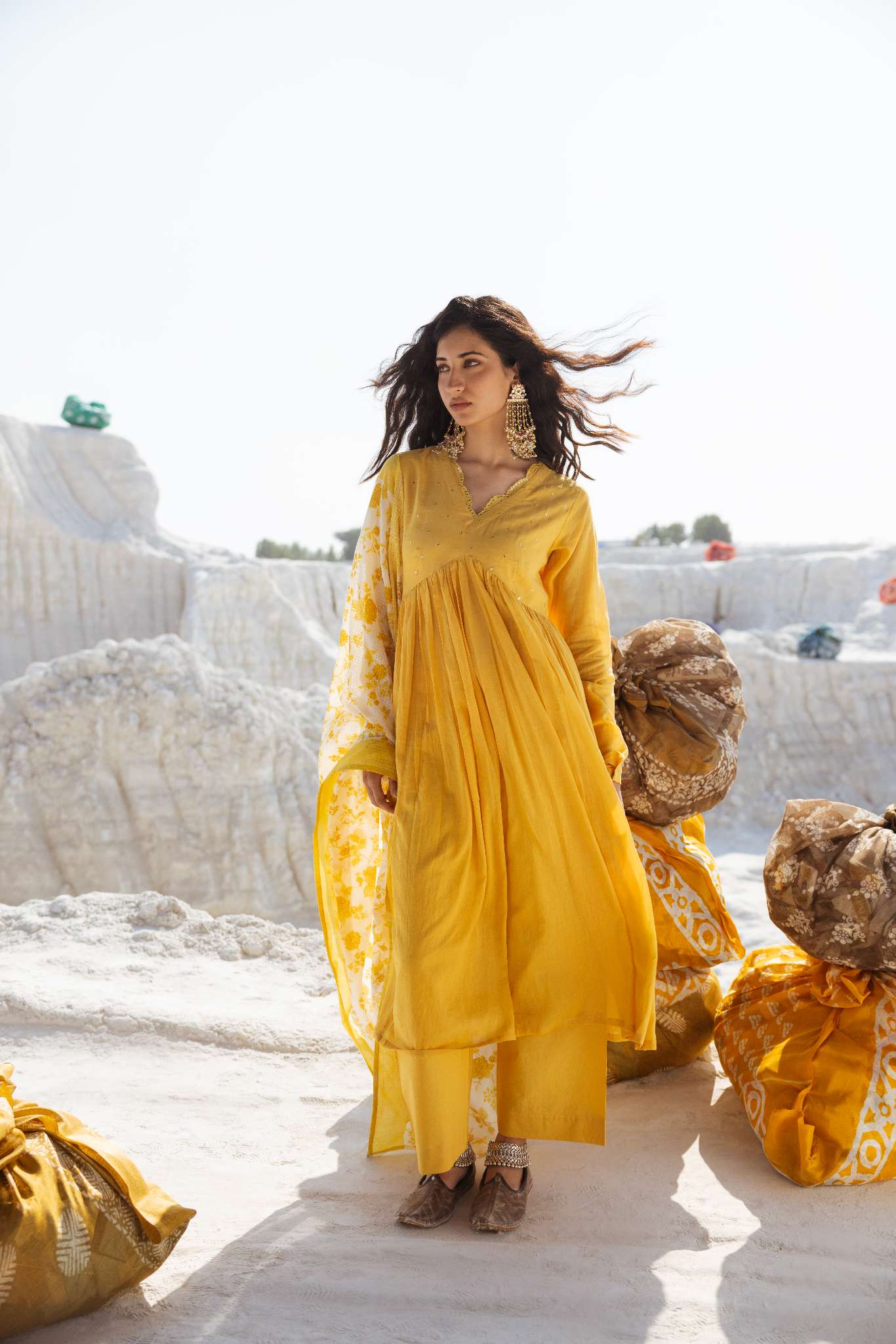 LEMON YELLOW MUL COTTON ANARKALI SET