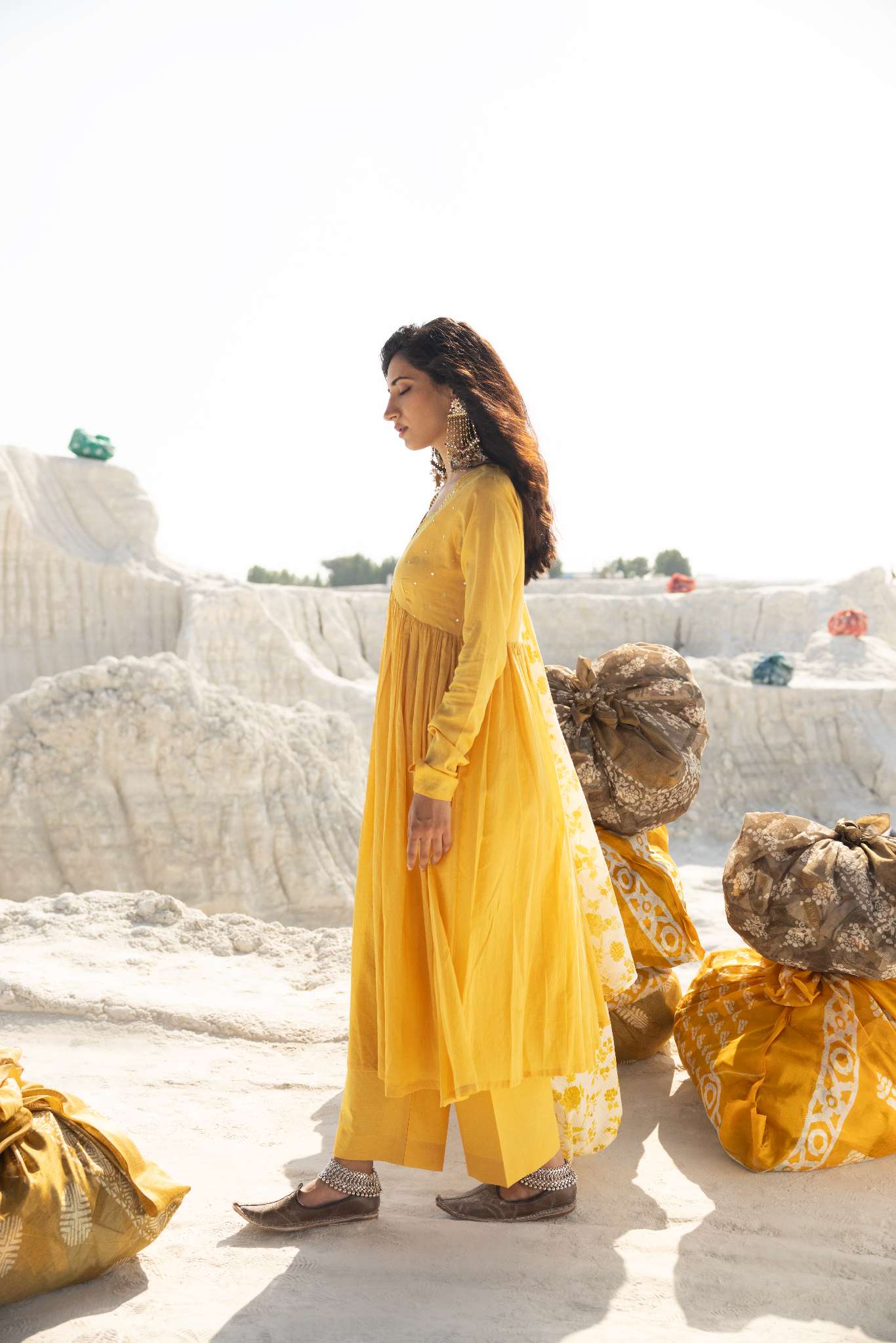 LEMON YELLOW MUL COTTON ANARKALI SET