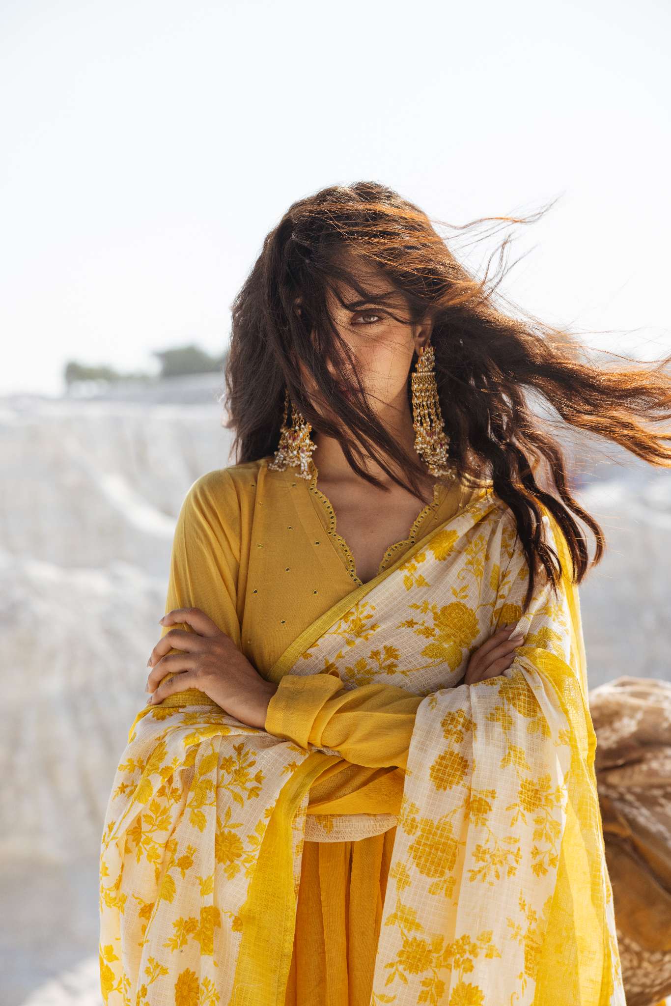 LEMON YELLOW MUL COTTON ANARKALI SET