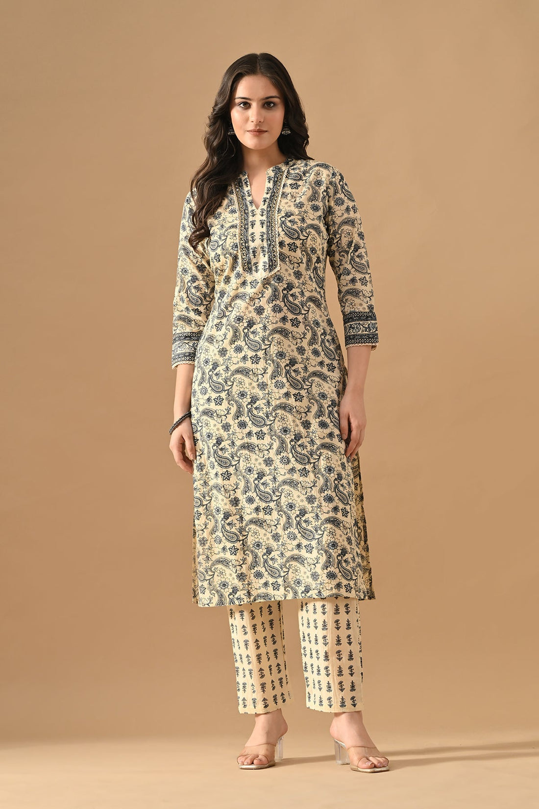 Cream Printed Kurta 2 Pcs Set