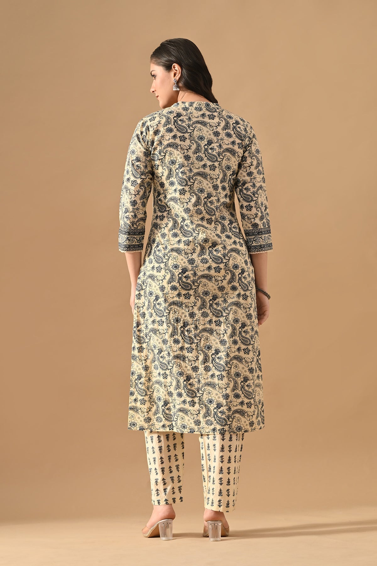 Cream Printed Kurta 2 Pcs Set