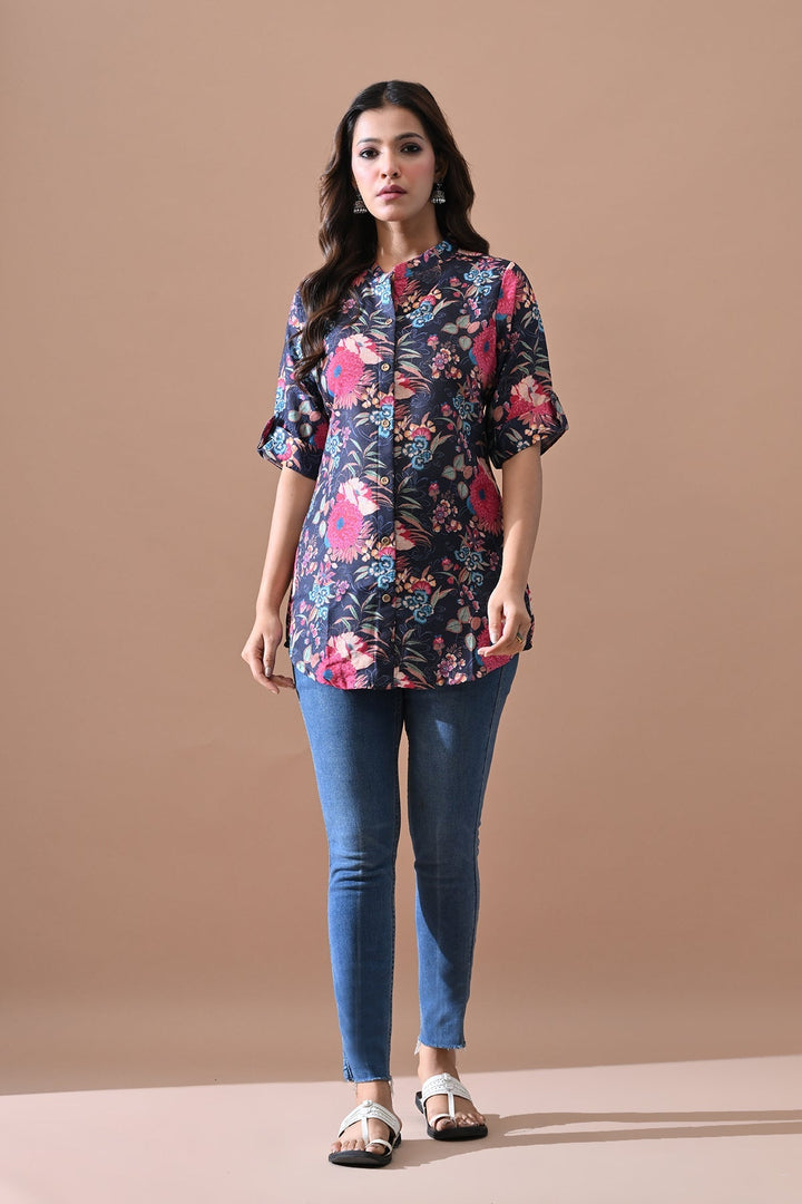 Blue Floral Printed Top