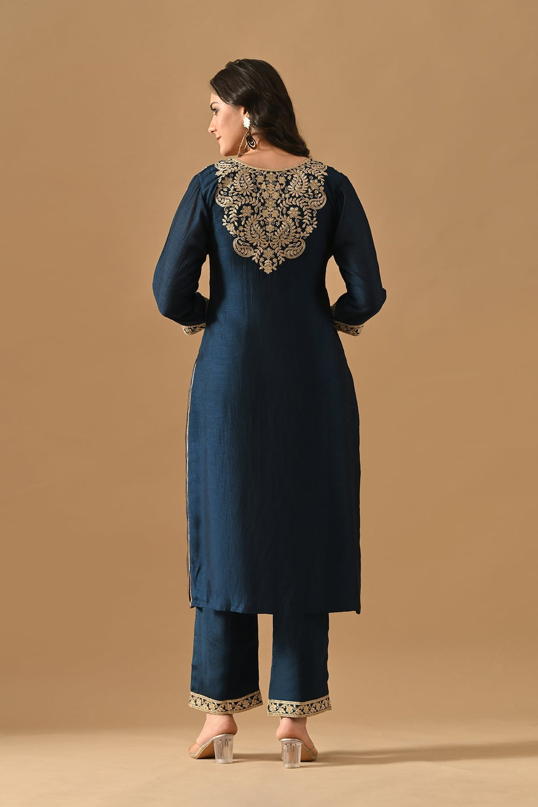 Teal Embroidered Kurta 3 Pcs Set