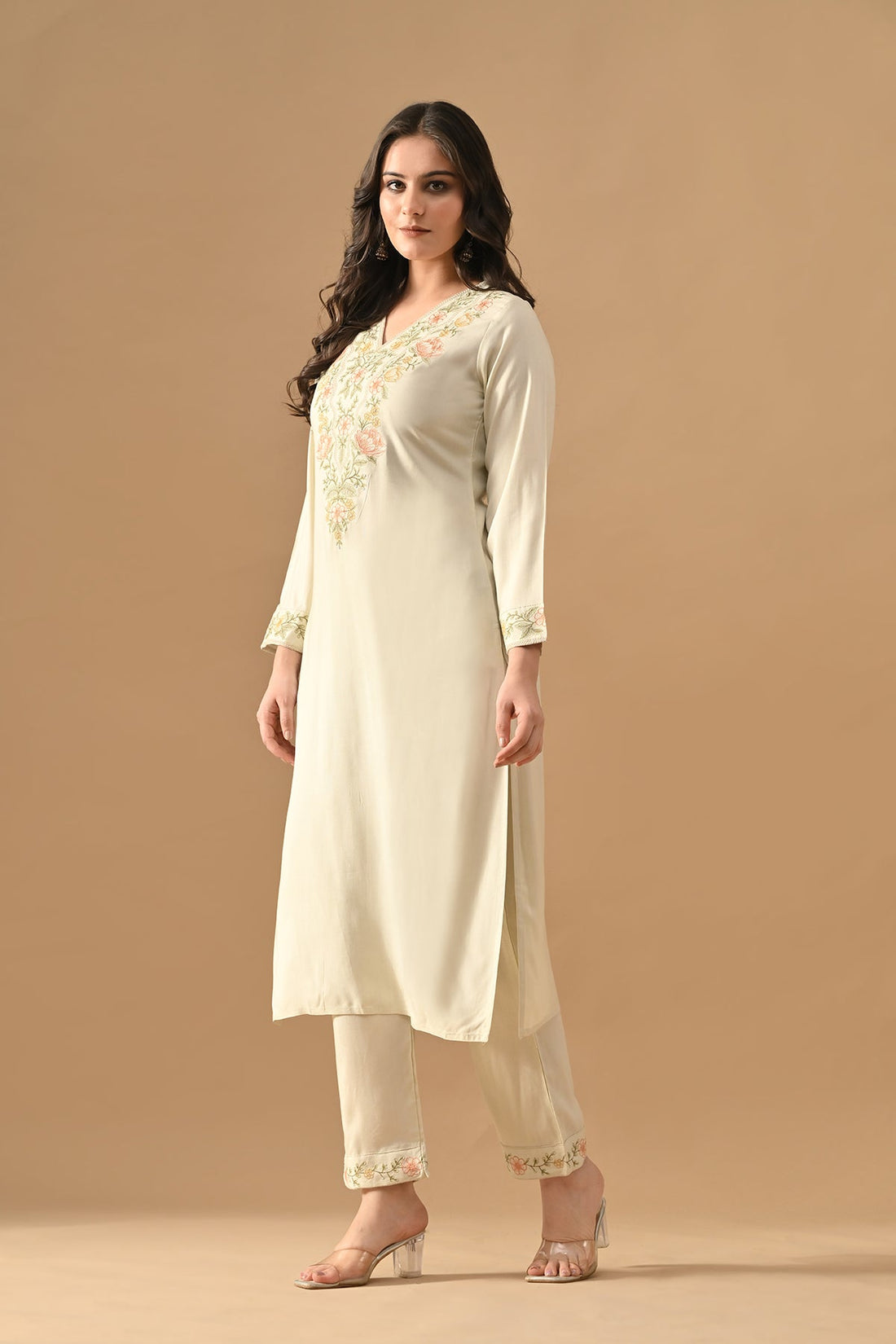 Cream Embroidered Kurta 2 Pcs Set