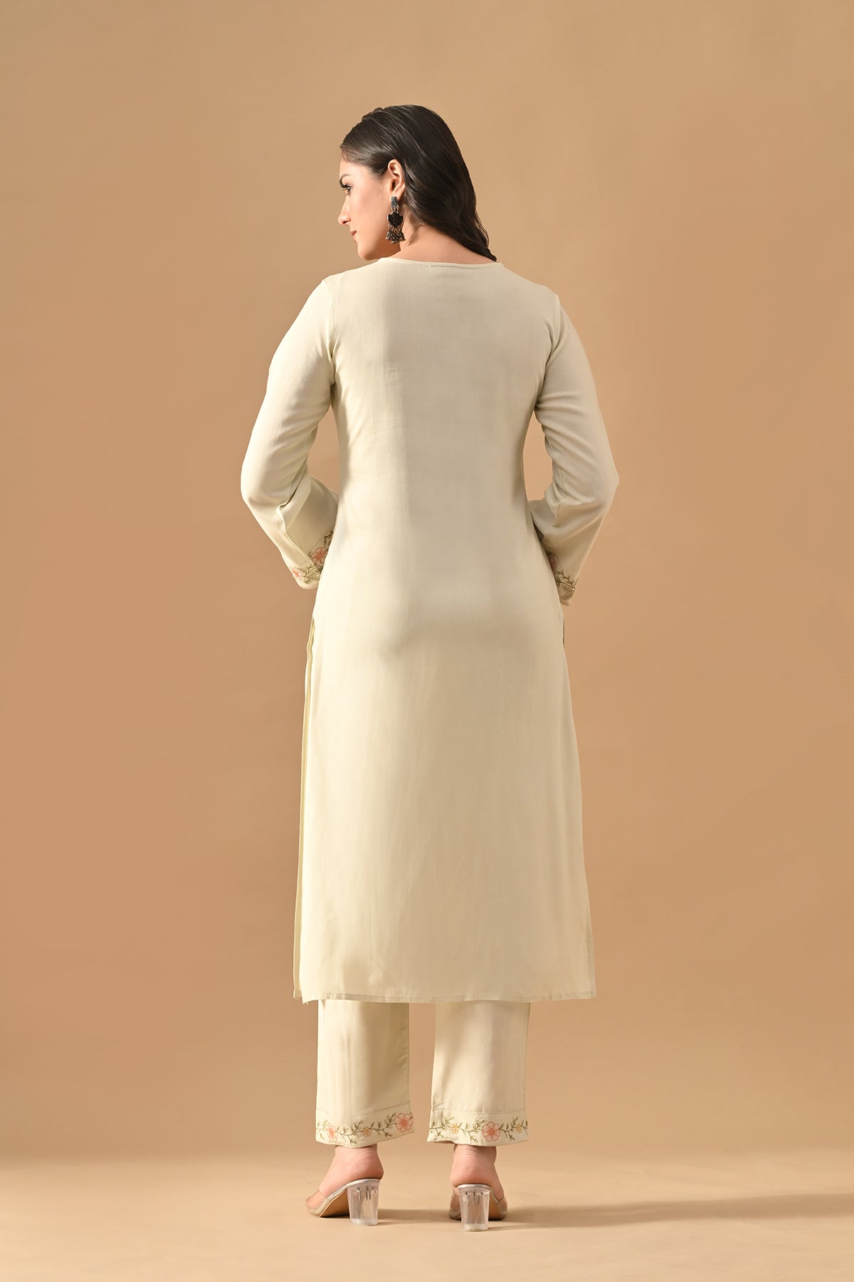 Cream Embroidered Kurta 2 Pcs Set