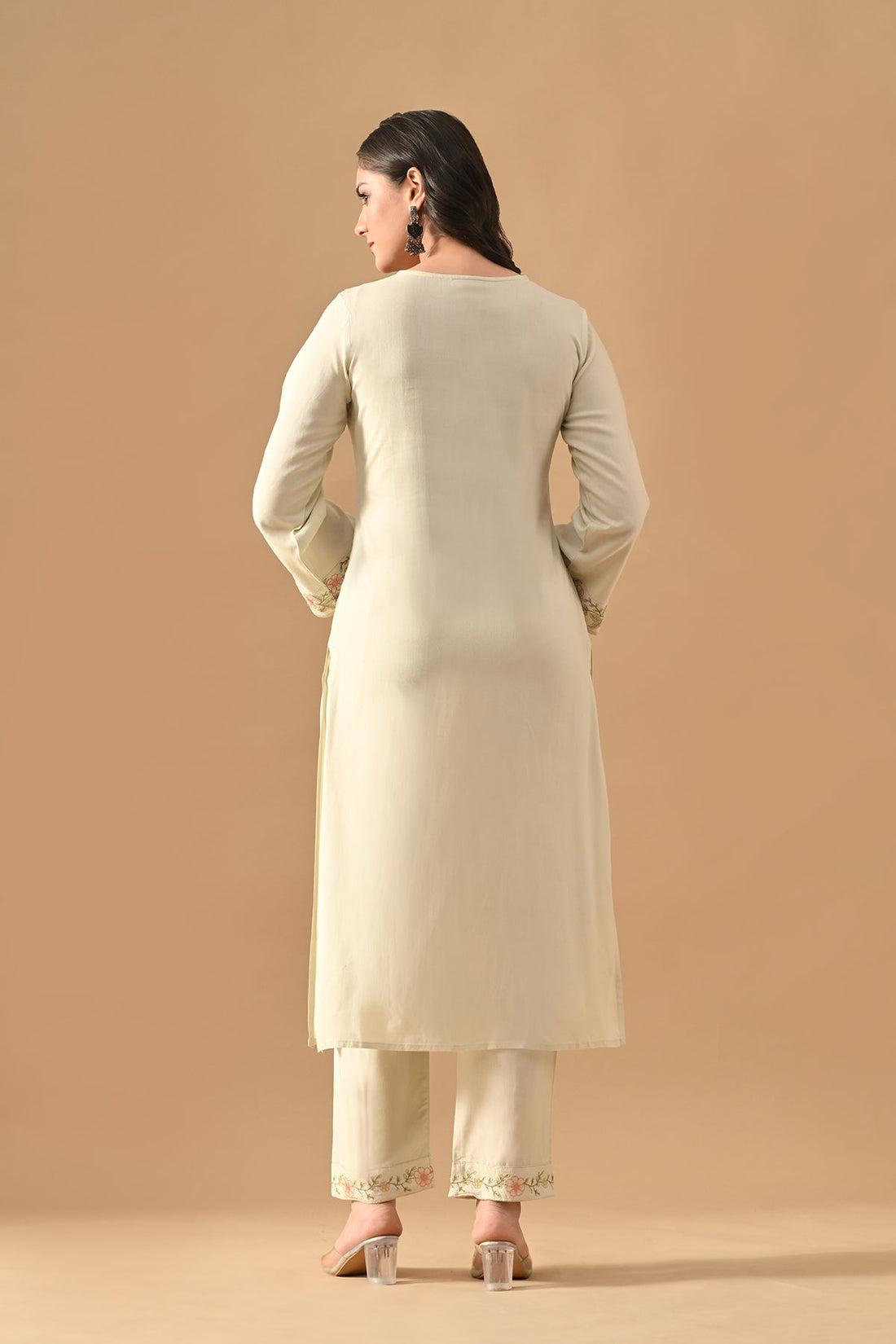 Cream Embroidered Kurta 2 Pcs Set