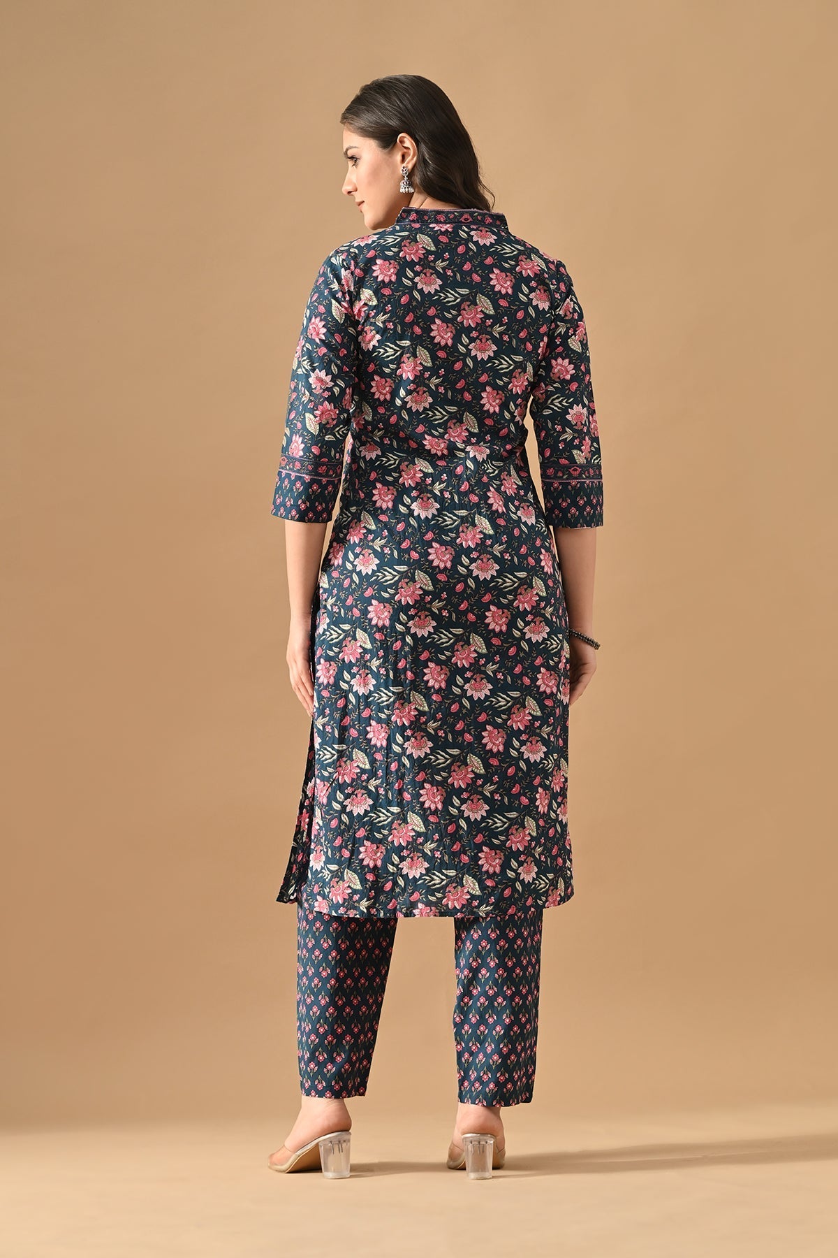Blue Floral Printed Kurta 2 Pcs Set