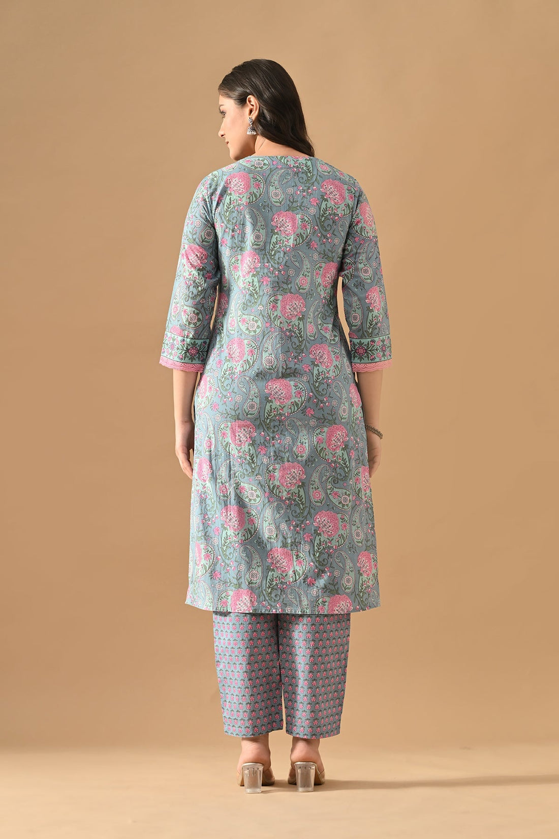Blue Printed Kurta 3 Pcs Set