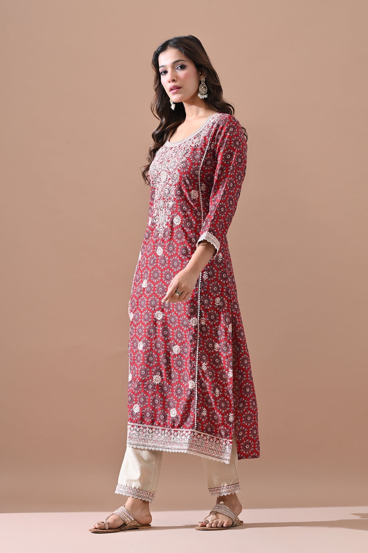 Maroon Embroidered Kurta 2 Pcs Set