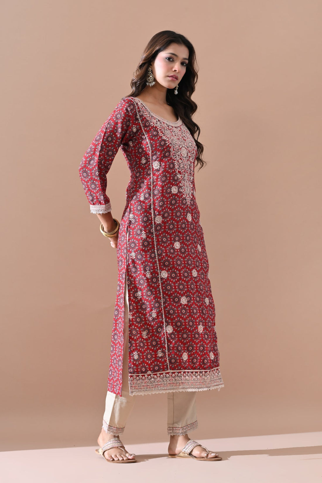 Maroon Embroidered Kurta 2 Pcs Set