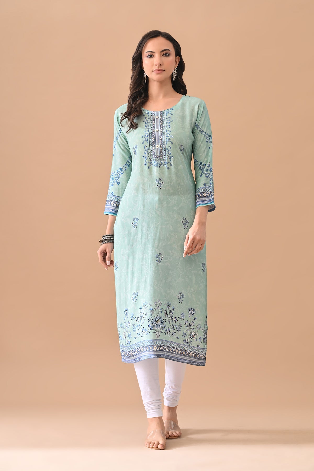 Green Printed Straight Kurta