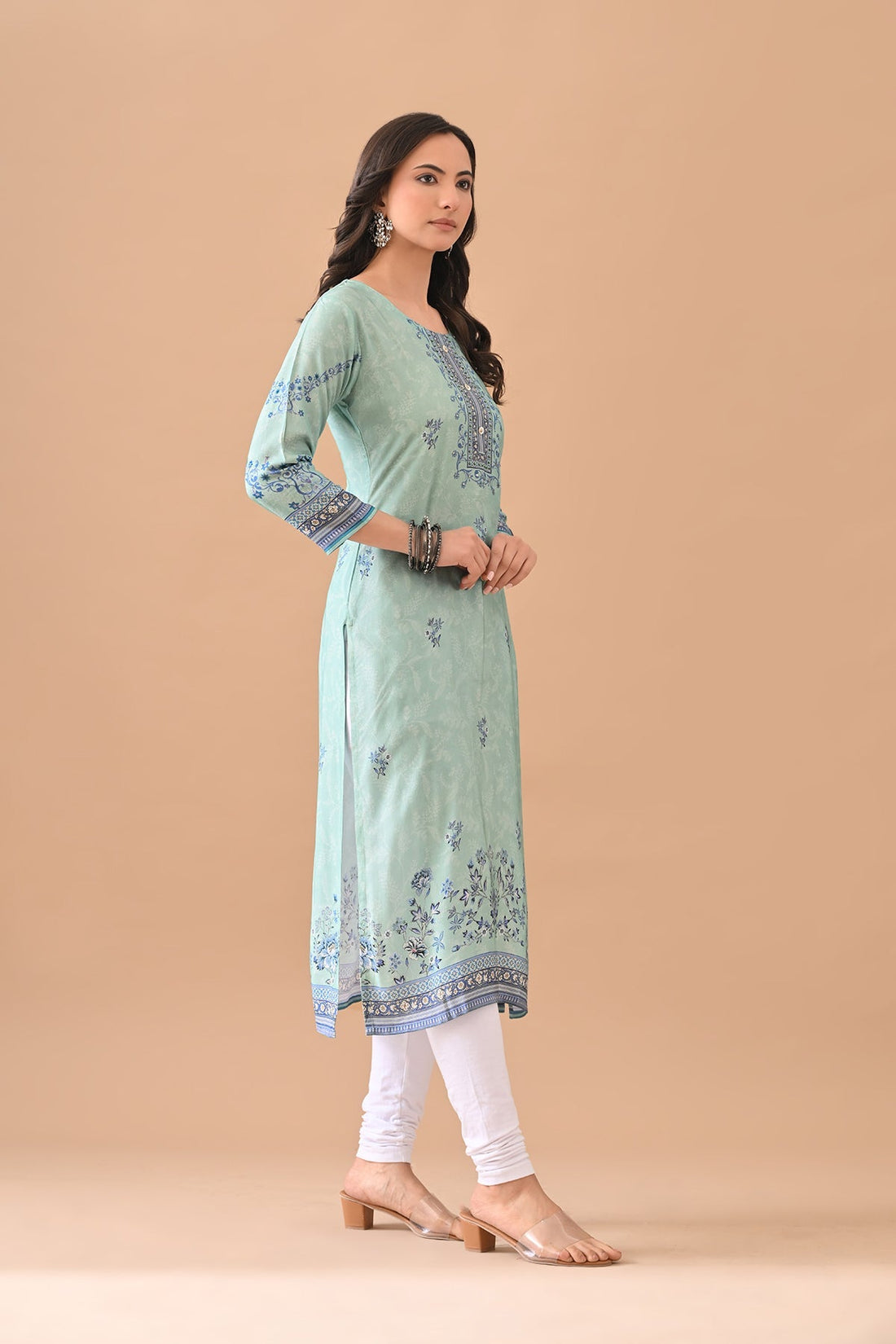 Green Printed Straight Kurta