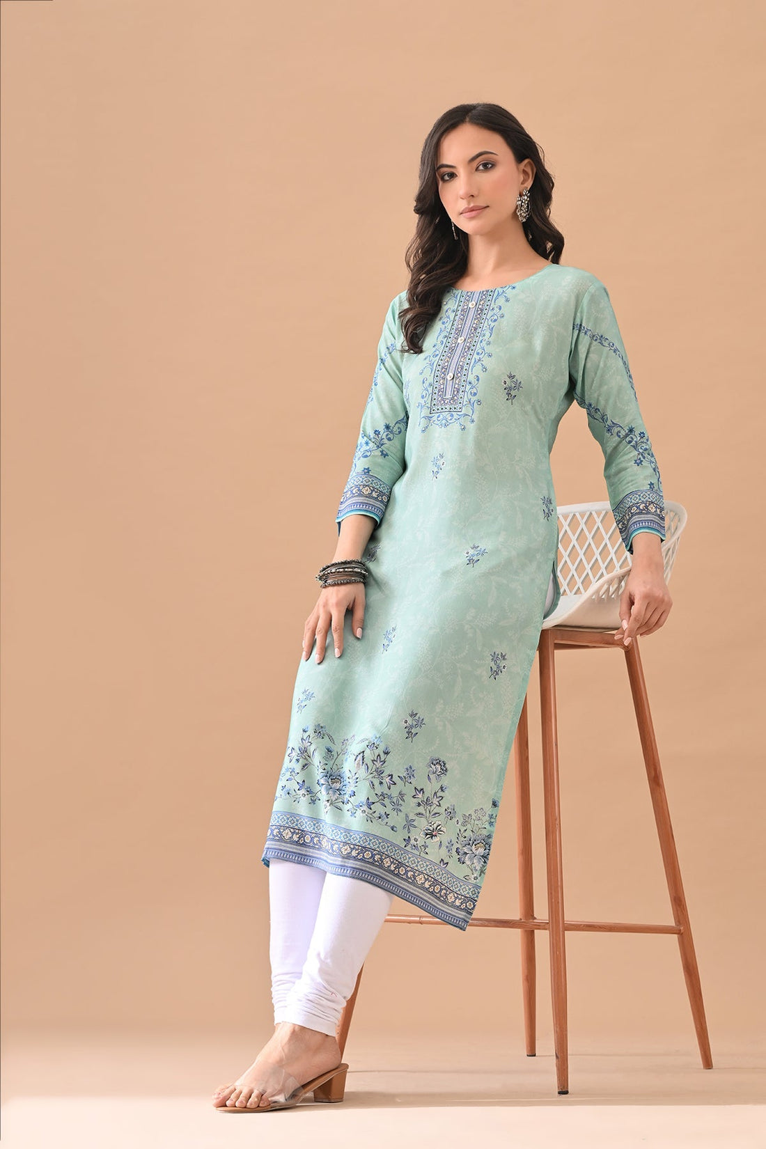Green Printed Straight Kurta