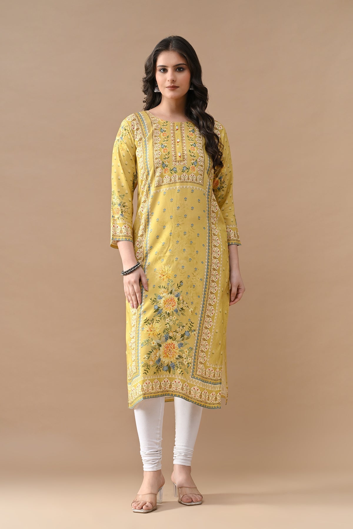 Green Printed Straight Kurta