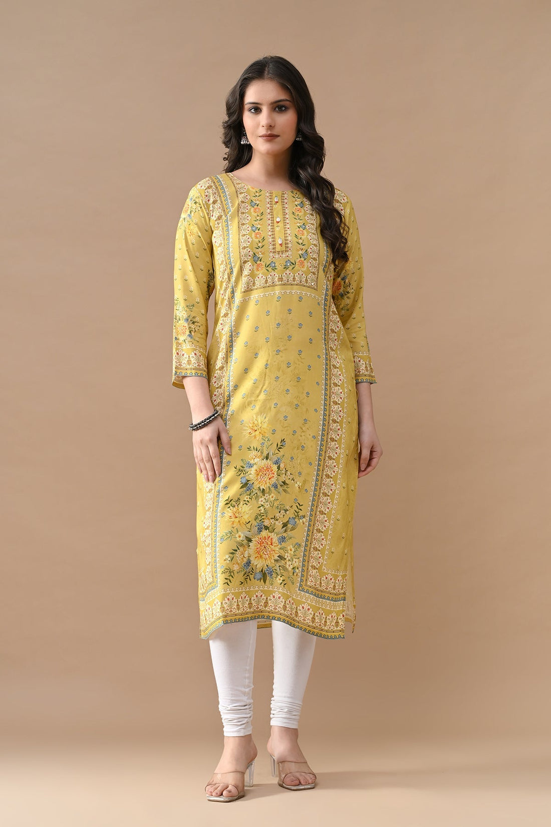 Green Printed Straight Kurta
