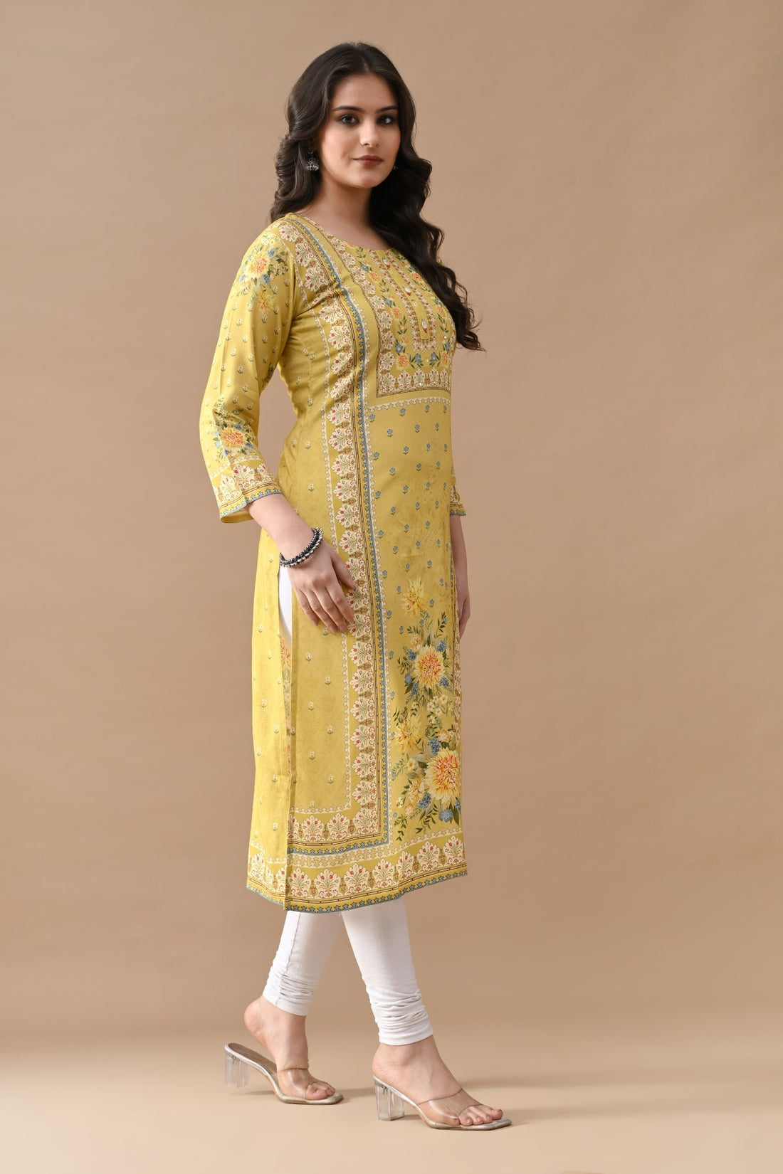 Green Printed Straight Kurta