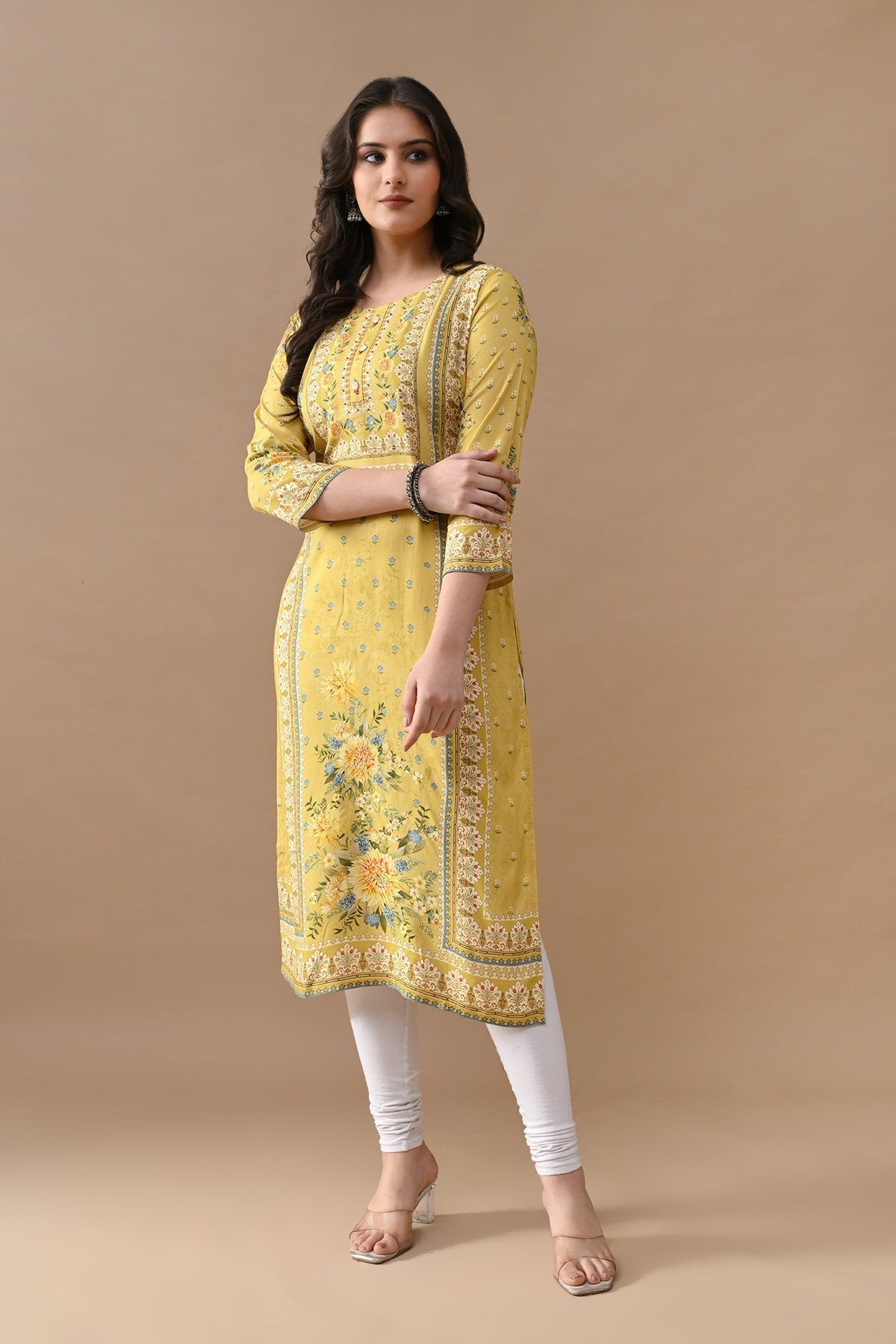 Green Printed Straight Kurta